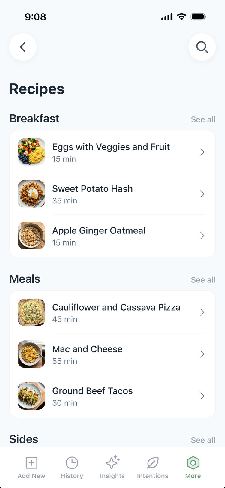 Low-histamine recipes organized by category